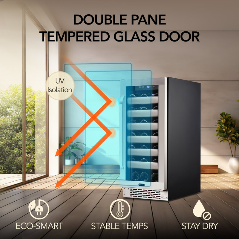 Whynter Elite 15'' width 33 Bottle Built-In Wine Refrigerator with Seamless Stainless Steel Door