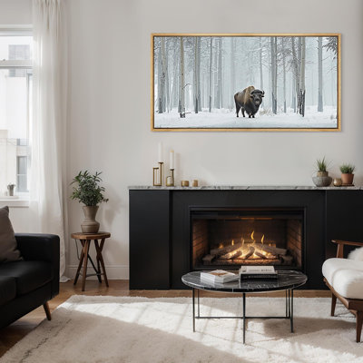 Cow " Majestic Bison In Winter Wonderland Rustic Retro Art Decor Extra Large Artwork Pictures "