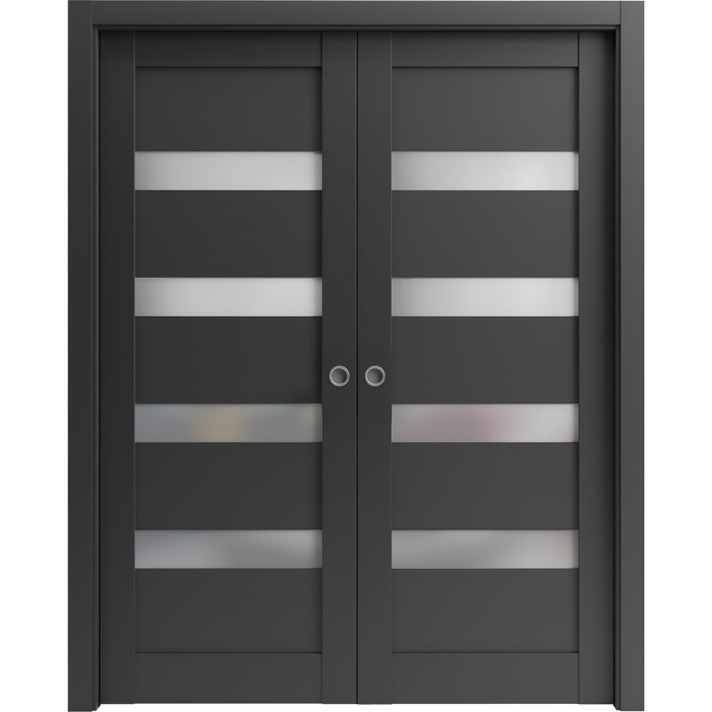 Portes françaises coulissantes en verre givré Quadro, 60 po x 96 po