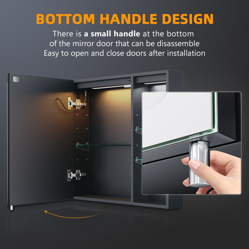 Daronda 800mm W 600mm H Frameless Medicine Cabinet Mirror 5 Adjustable