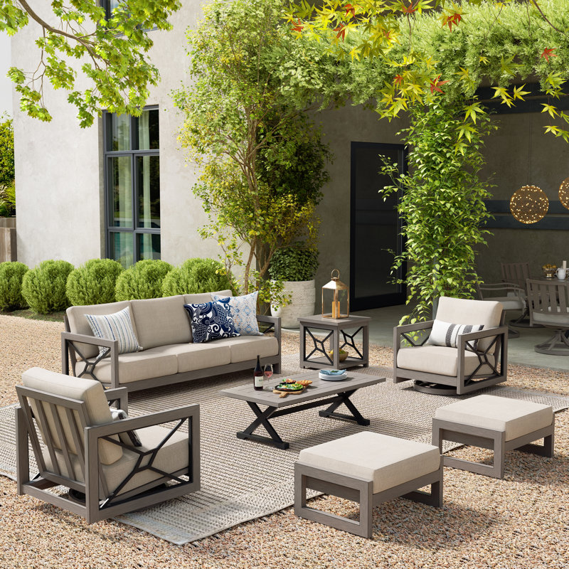 Marindo 5 Person Aluminum Patio Conversation Set With Swivel Lounge Chairs, Ottomans And Sunbrella® Cushions