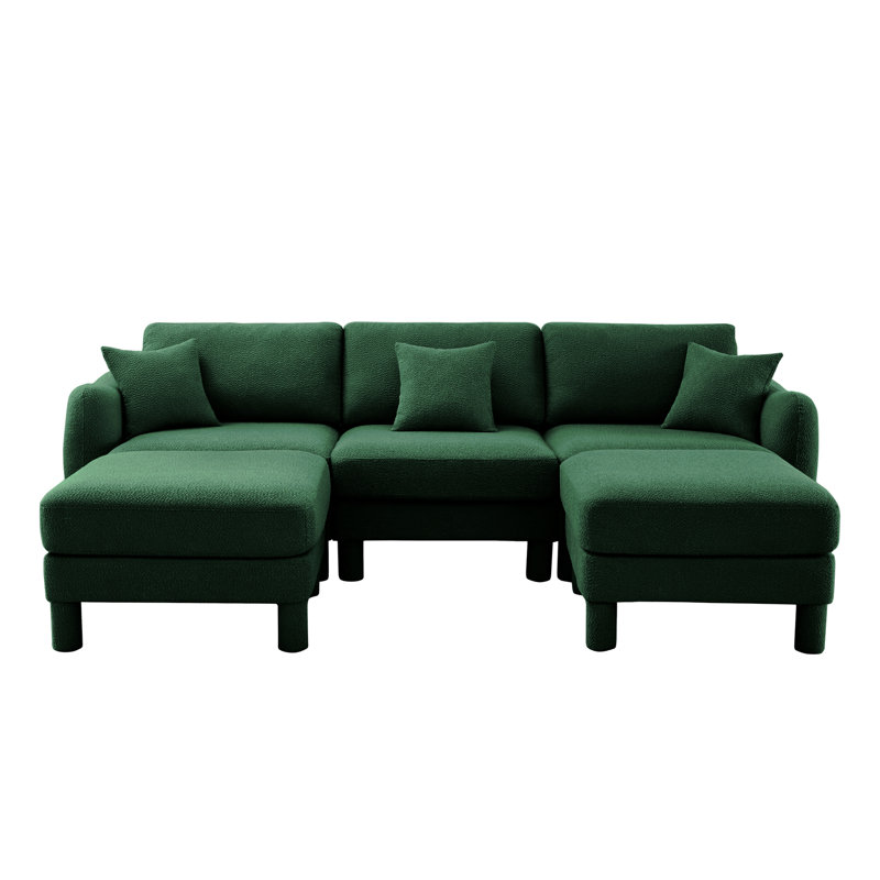 Canapé modulaire en U à 4 places Boucle Fabric, Polyester vert, H 35 po x l 141 po x P 67,3 po