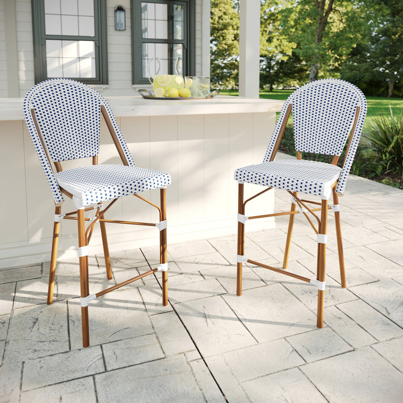 Tabourets de bar bistro Martha Stewart, Blanc / bleu marine, Bois naturel