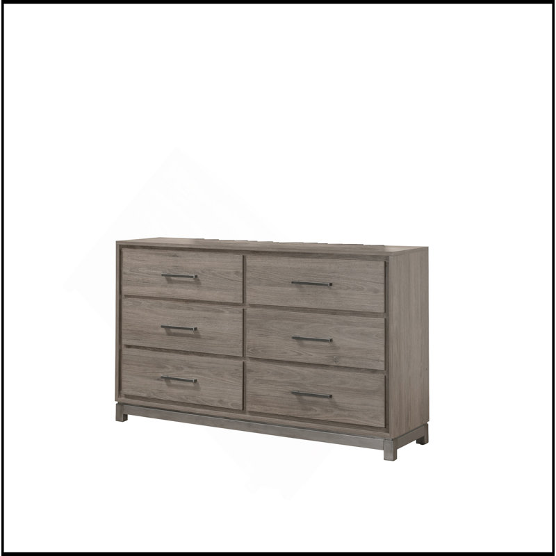 Commode de rangement contemporaine 1 tiroir 6 poignées en métal avec finition chêne gris