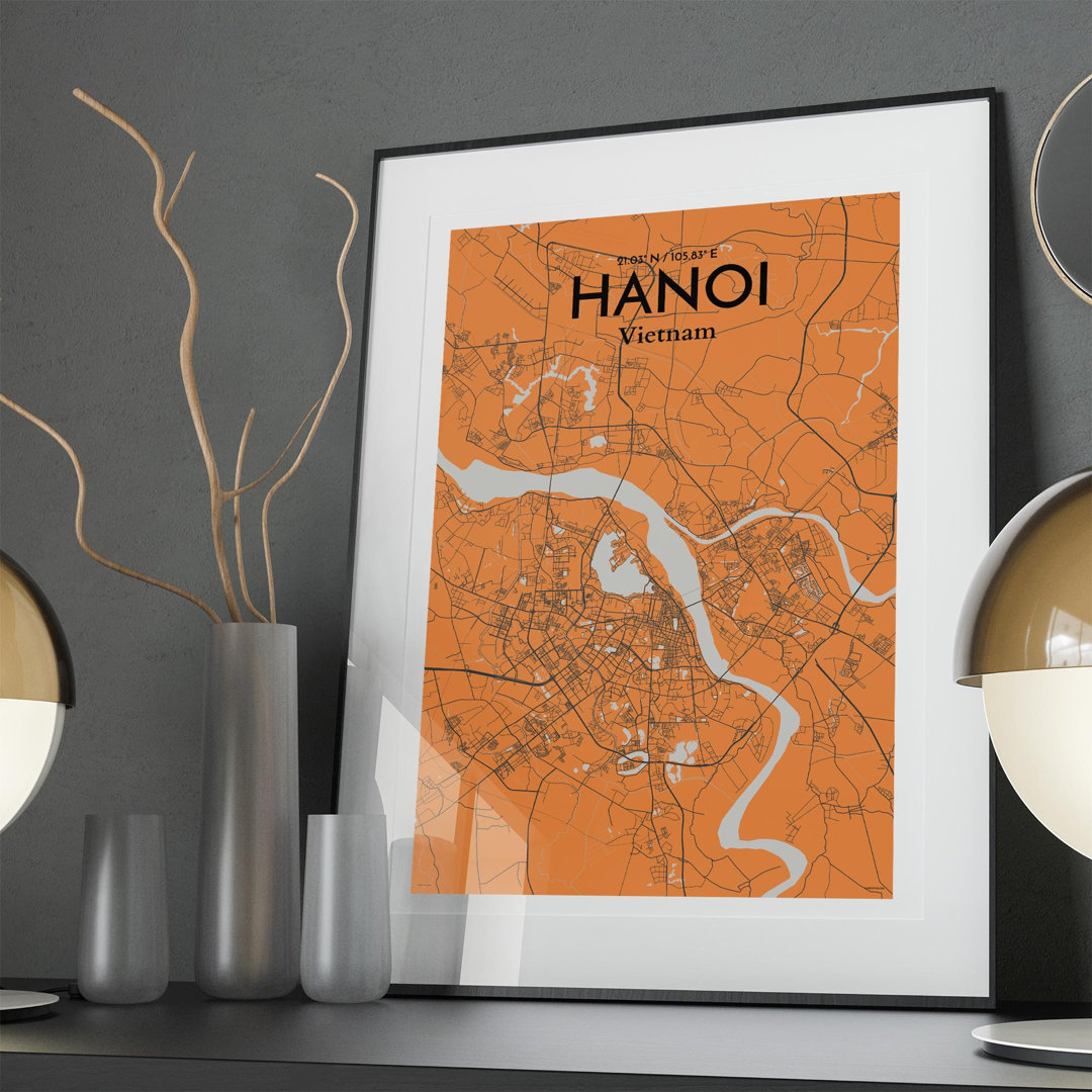 Hanoi City Map In Orange - No Frame Print