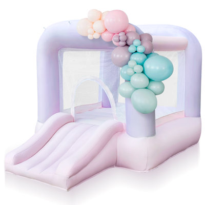 Château gonflable rose avec ventilateur, château gonflable avec glissoire pour les parties intérieures / extérieures pour enfants / tout-petits
