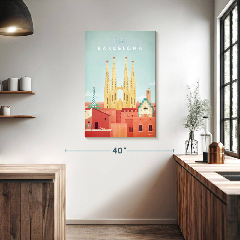 Affiche de voyage rétro Aime Barcelona, H 39 po x l 26 po