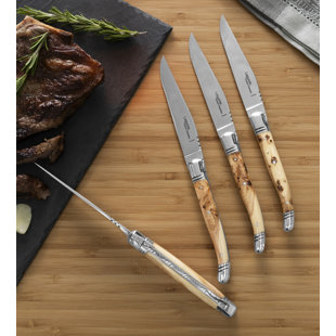 Goyon-Chazeau Set Of 4 Laguiole Steak Knives With Juniper Wood Handles