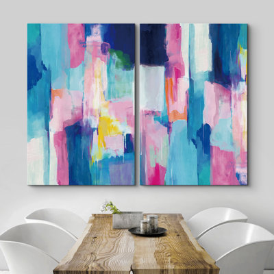 "Pastel Vibrant Colorful Blocks", formes géométriques abstraites, ensemble de 2 toiles tendues