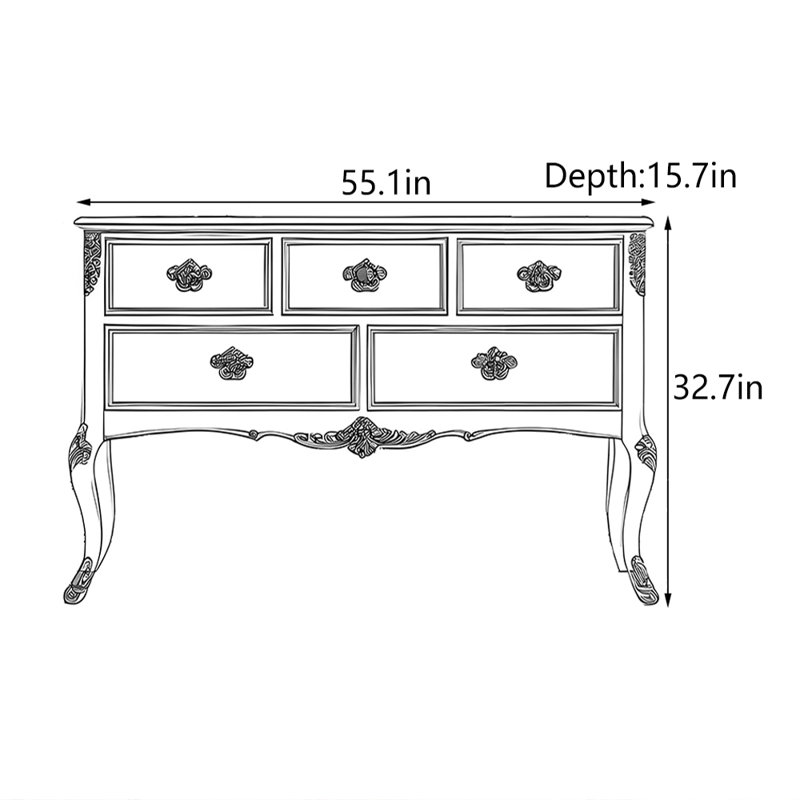 Console en bois massif de style américain, H 32,7 po x l 39,4 po x P 15,7 po