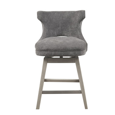 Tabouret de comptoir pivotant gris anthracite, fabrication en bois massif, sans retour automatique, protection en métal argenté x P 21 po x H 37 po Tabouret - revêtement, pieds