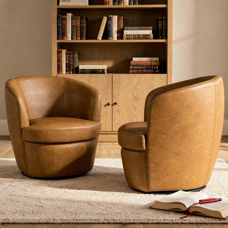 Aunna PU Leather Swivel Soft Cushion Accent Chair（Set of 2）, Light Brown Faux Leather