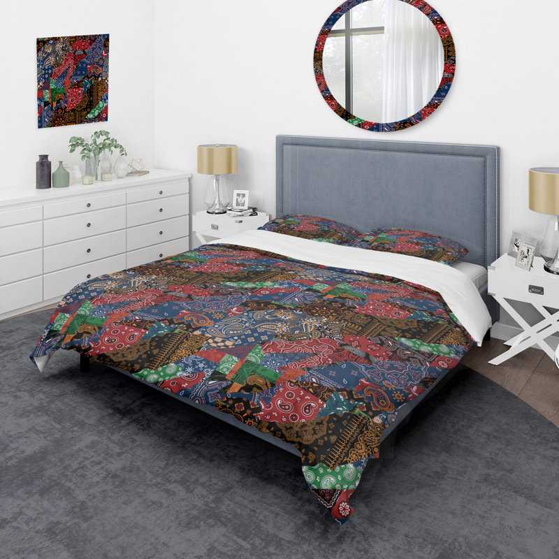 Multicolor Paisley Patchwork Paisley Duvet Cover, King Duvet Cover + 2 King Shams