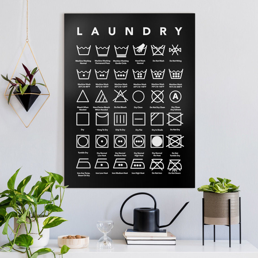 Leinwandbild Laundry Symbole Schwarz-Weiß