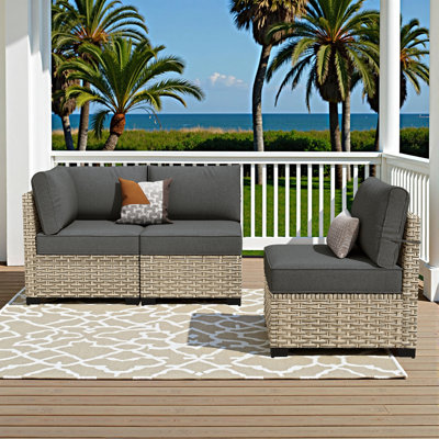 3-piece Wicker Modular Patio Conversation Set With Cushions