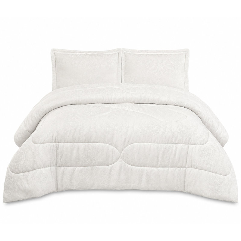 Jacquard Floral Bedspread, King Bedspread + 2 Standard Shams, Off-White