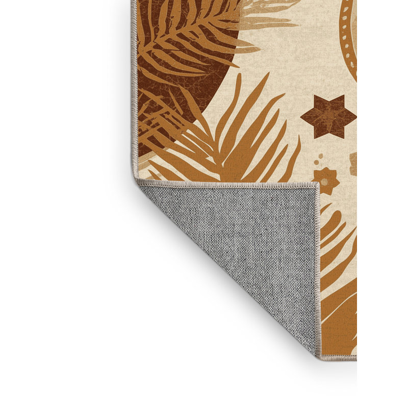 Tapis marocain d'inspiration mondiale Pegah lavable à la machine - reliure beige, 8 x 12