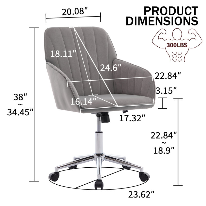 Adjustable Office Chair, Armchair, Swivel Chair With Metal Base, Pale Green, Gold