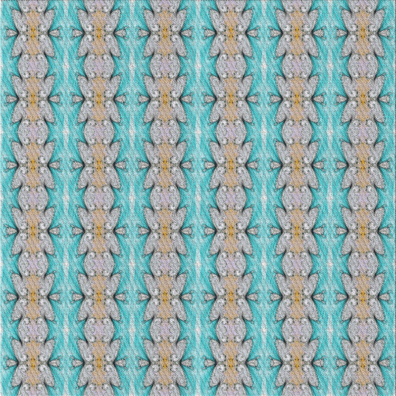 Tapis bleu/beige à motifs, Carré 3 pi