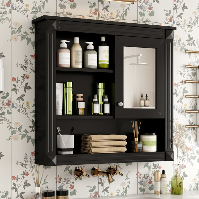 Armoire à pharmacie murale 32 "avec miroir et tablettes réglables, Noir mat