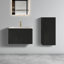 Meuble-lavabo flottant rayé en chêne noir brossé de 24 po avec lavabo en céramique blanche, meuble-lavabo une pièce sans drain, pré-assemblé