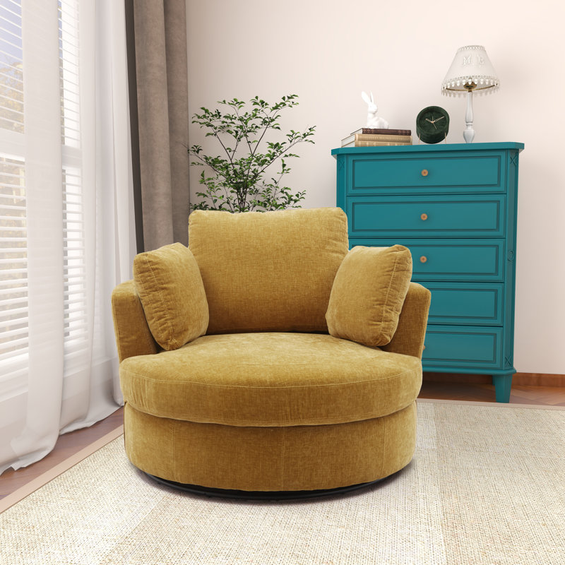 Achorn 42" W Recessed Arm Slipcovered Swivel Barrel Chair, Green 100% Polyester