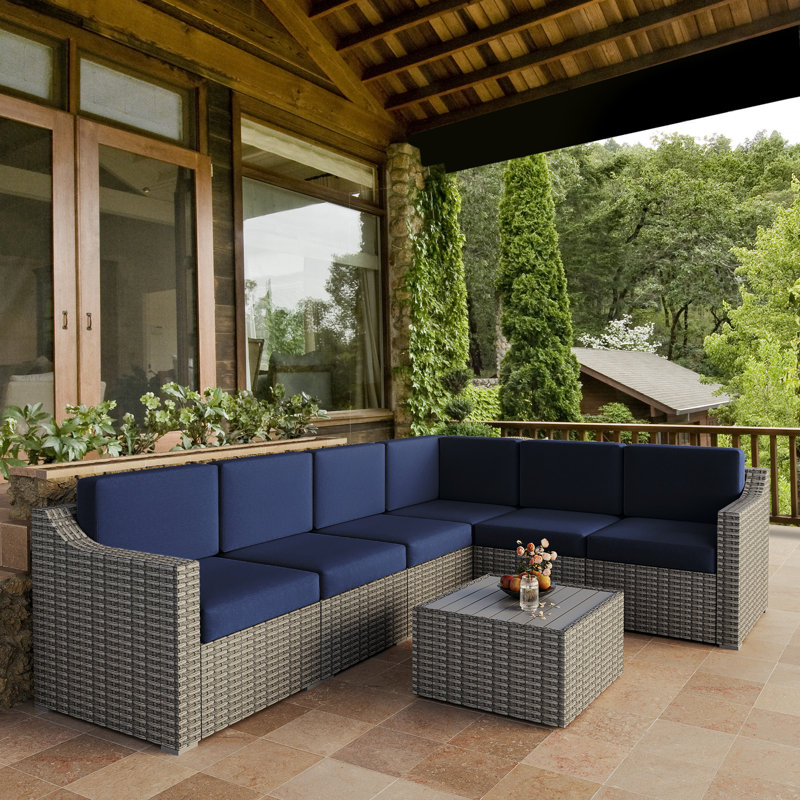 Modular Patio Conversation Set with Cushions, Gray, Blue