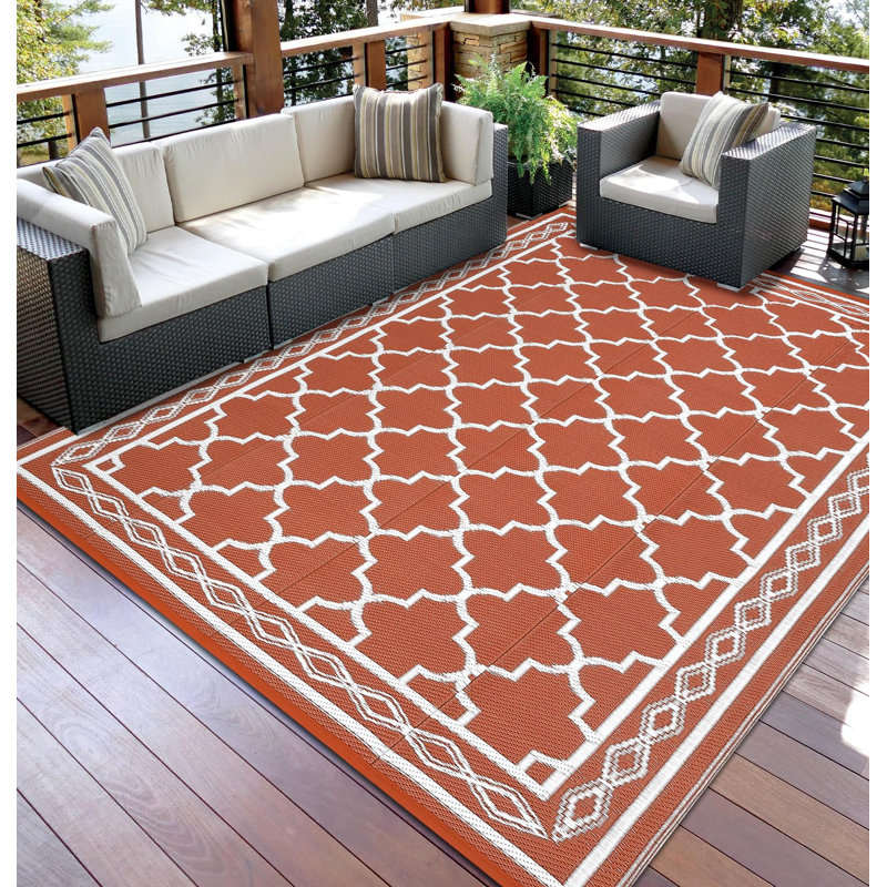 Morocco Outdoor Mats Plastic Straw Rug Waterproof Modern Washable Outdoor Rug for Garden Backyard Picnic Camping RV Deck Beach Trailer