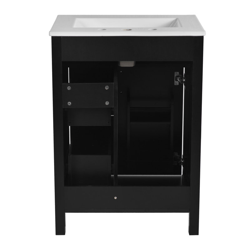 24" Single Bathroom Vanity with Ceramic Top, Black