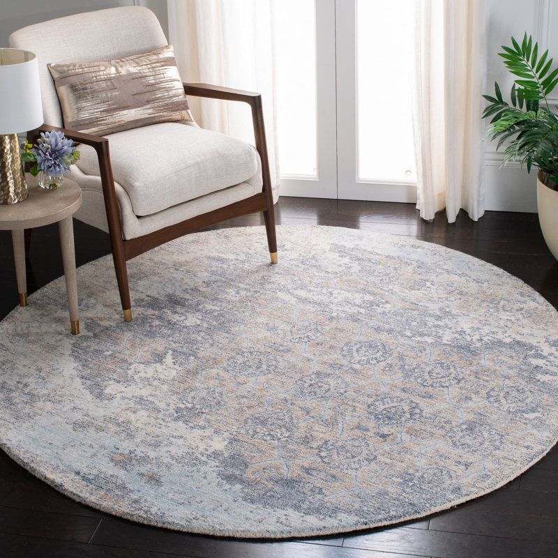 Tavant Hand Tufted Wool/Viscose Pile Abstract Rug in Blue/Ivory, Round 6'