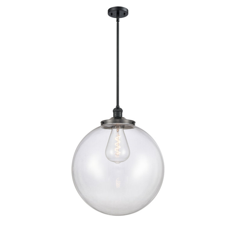 Luminaire suspendu simple à 1 lumière Frederick, Noir mat, Clair