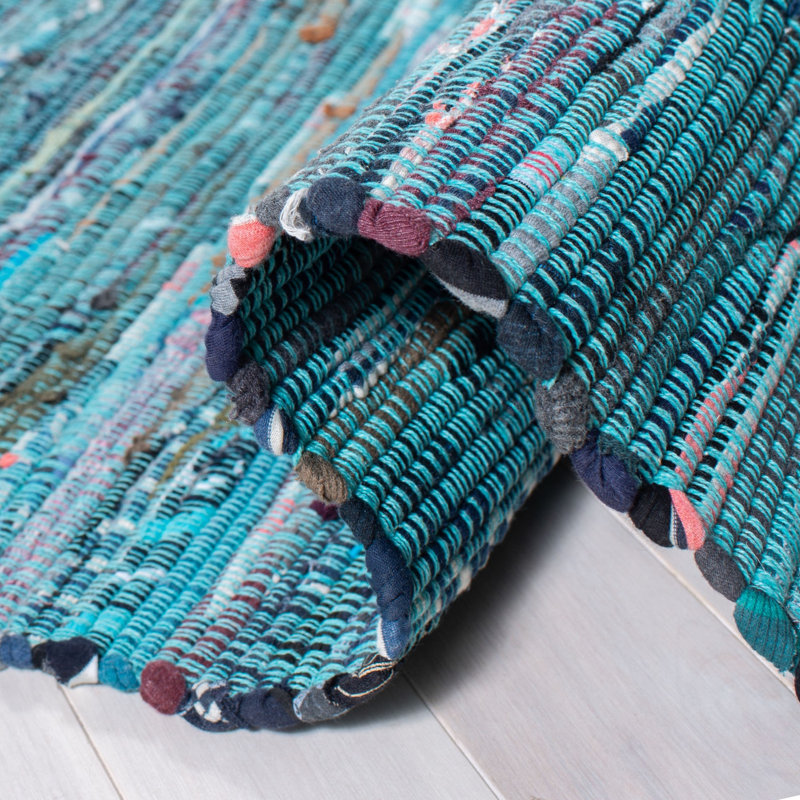 Bussard Rag Rug Hand Woven Cotton Striped Rug, Rectangle 2'6" x 4'