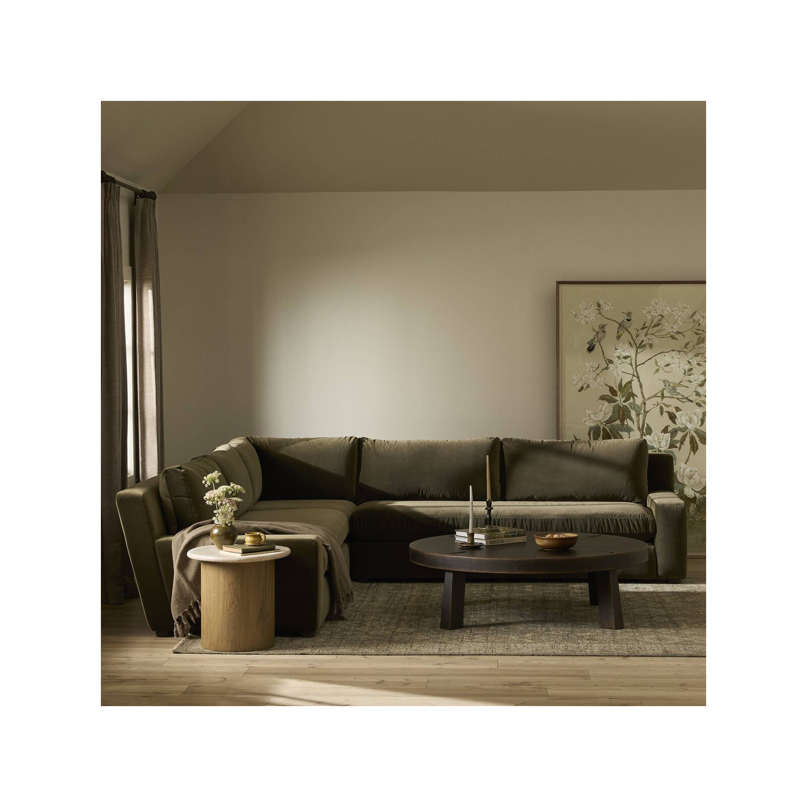Marcelle 3 - Piece Upholstered Corner Sectional, Surrey Olive Performance Velvet