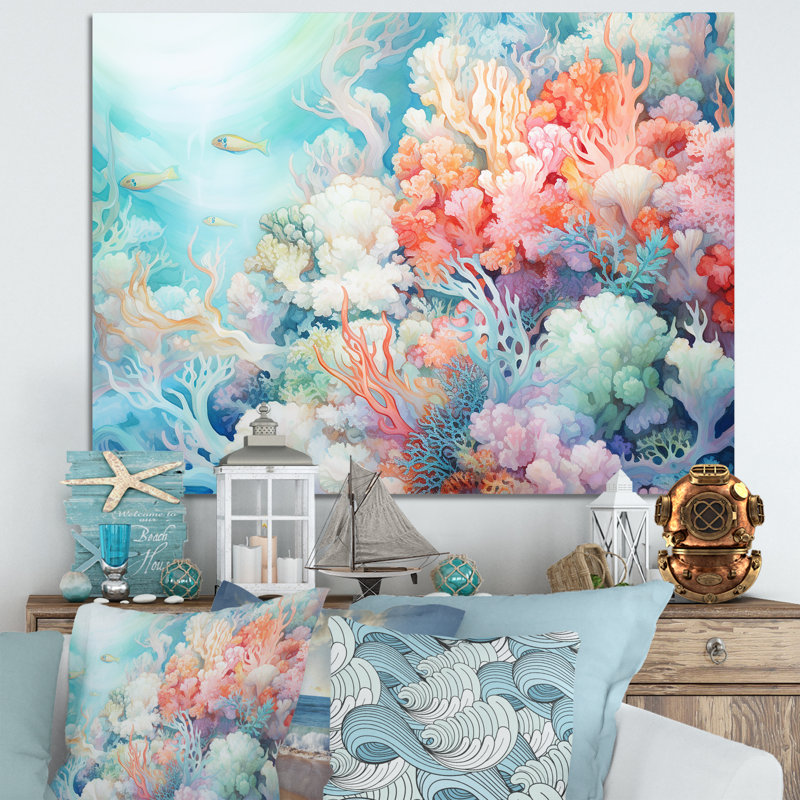 Underwater Coral Symphony Ii I - Coastal Coral Under Water Large, art mural, H 12 po x l 20 po x P 1 po, Toile tendue