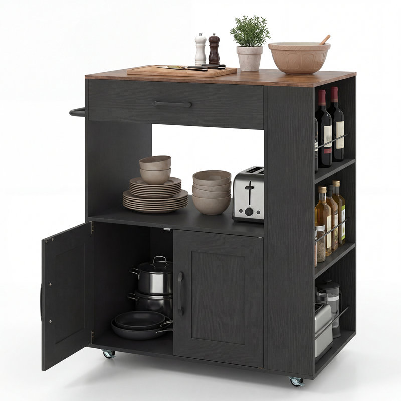 Wood Kitchen Cart, Black