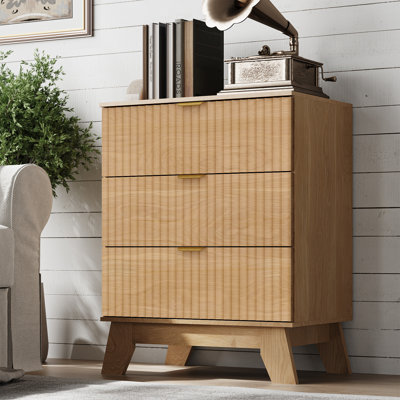 Fluted 3 -Drawers Dresser For Bedroom With Dresser Organizer, 23.6''W Wood Wide Chest of Drawers ,Nightstand