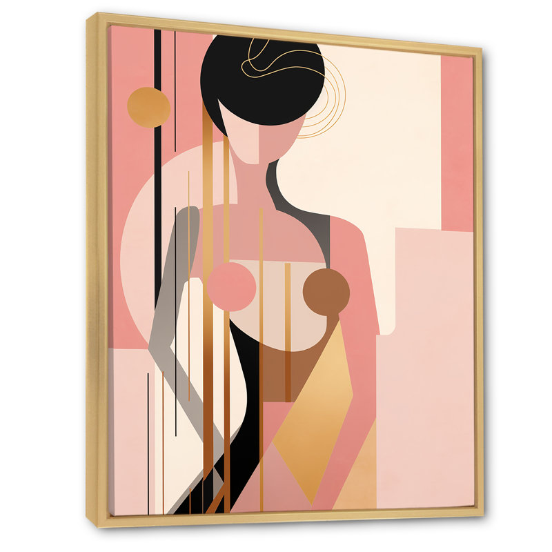 Sensuelle élégance Art nouveau - rose et or - reproduction, 32" H x 16" W, Cadre naturel flottant