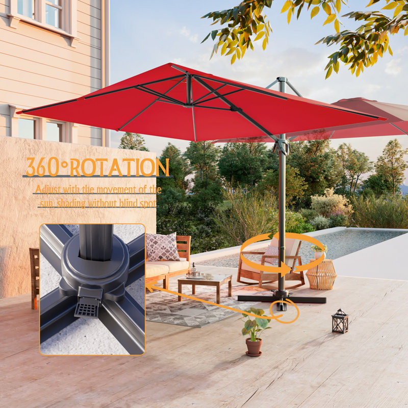 Parasol de patio en porte-à-faux 10x8FT, Rouge rouille
