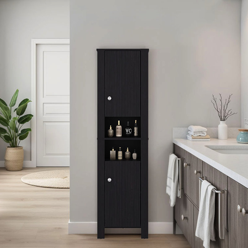 Panneau de particules moderne et autoportant avec rangement pour salle de bain noir et deux portes supérieures