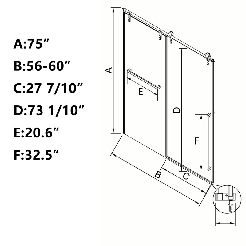 56"-60" W x 75" H Sliding Frameless Shower Door with 5/16" (8mm) Tempered Glass, Brushed Nickel
