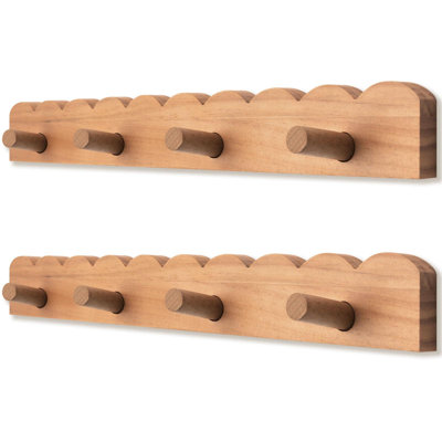 2 Pack Scalloped Coat Rack Wall Mount Cute Wall Hook 16 Inch 8 Hooks Wood Backpack Hanger for Toddler Clothes Hat Towel Bathroom Classroom(Wood)