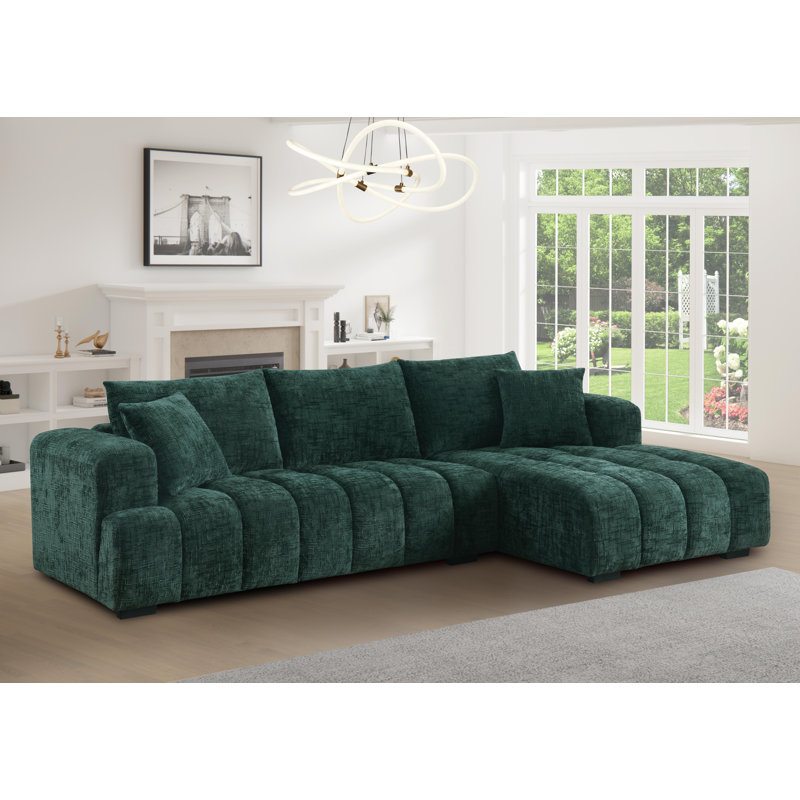 Modern Tufted Sectional Right-chaise Sofa , Chenille vert foncé, Orienté à droite, H 34,2 po x l 109,4 po x P 62,5 po