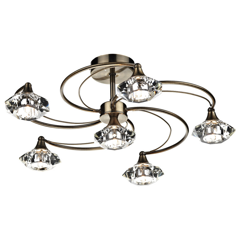 Greenhaw Glass Semi Flush Mount, Antique Brass