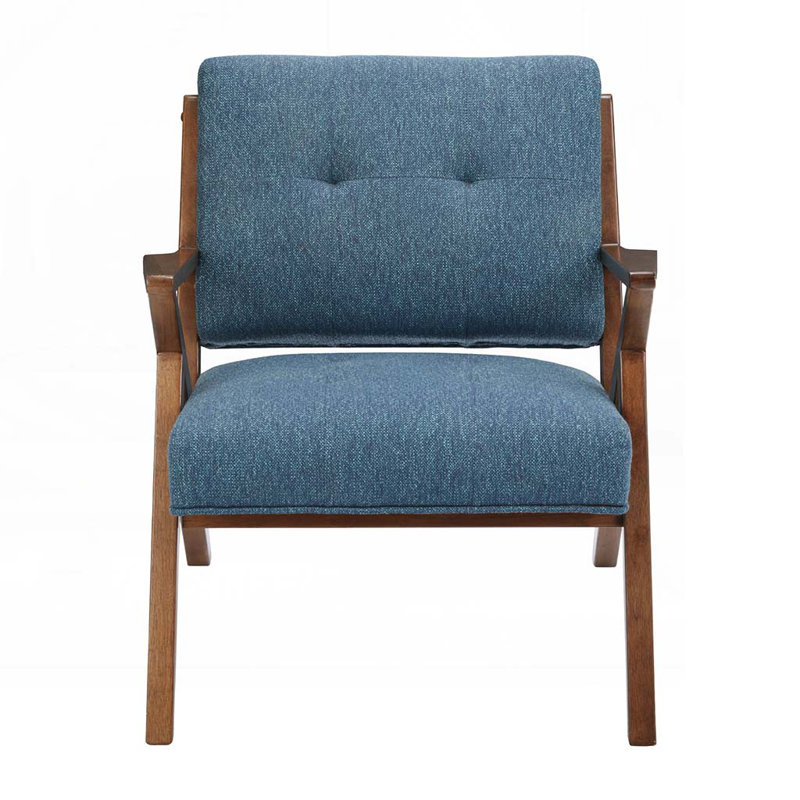 Chaise rembourrée en polyester avec pieds en bois, Bleu
