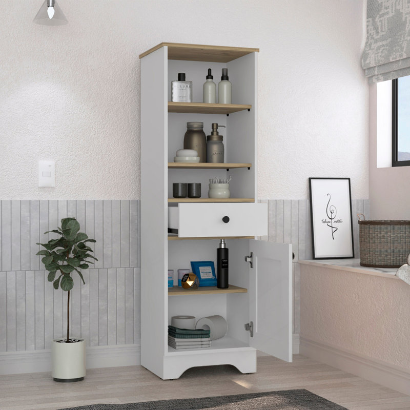 Linen Cabinet, Two Interior  Shelves, Two Open Shelves, Multicolor