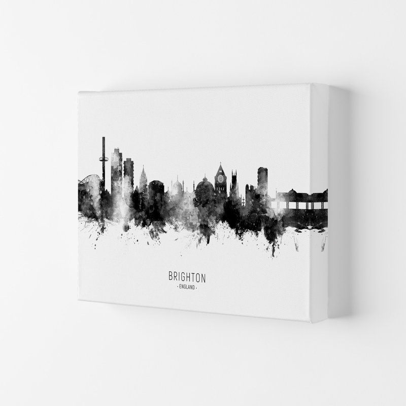 Brighton England Skyline Black White City Name by Michael Tompsett - Print, Wrapped Canvas, 59.4cm H x 84cm W x 4cm D