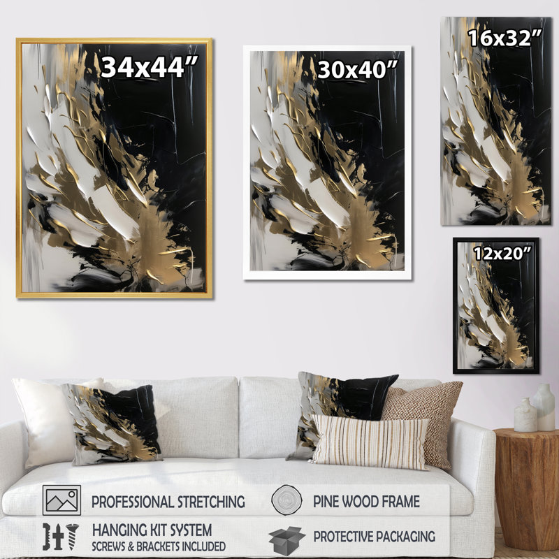 Organic Bliss Minimal Abstract Gold and Black - Art abstrait, peinture murale, H 32 po x l 16 po x P 1 po, Toile tendue