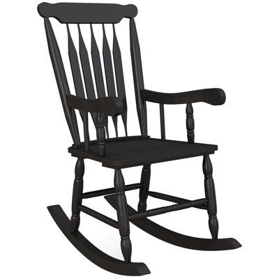 Chaise berçante d'extérieur en bois Outsunny, 350 lb Chaise berçante avec haut dossier pour jardin, patio, balcon, noir
