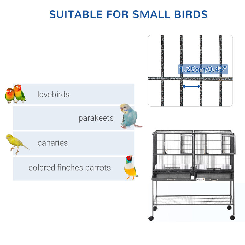 Cage à oiseaux 37,5 x 18 x 40,3 po, en métal noir et bois avec ventilation
