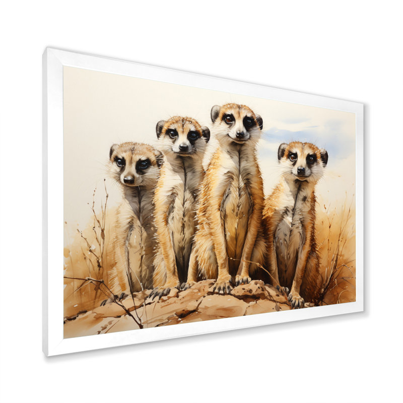 Impression sur toile, "Afrique suricate", H 16 po x l 32 po x P 1 po, Cadre photo blanc